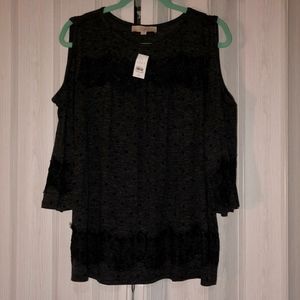 NWT Loft Cold Shoulder Bell Sleeve Polka Dot Top